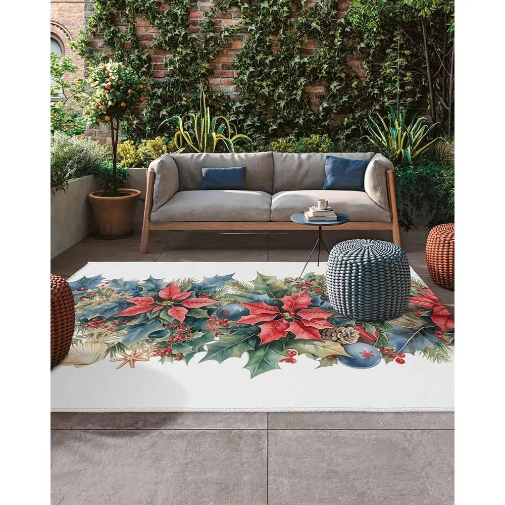 

Коврик для патио, 5x8 футов в акварельном стиле с листьями зимней пуансеттии, напольный коврик для внутреннего и наружного покрытия для террасы, крыльца и деко на заднем дворе