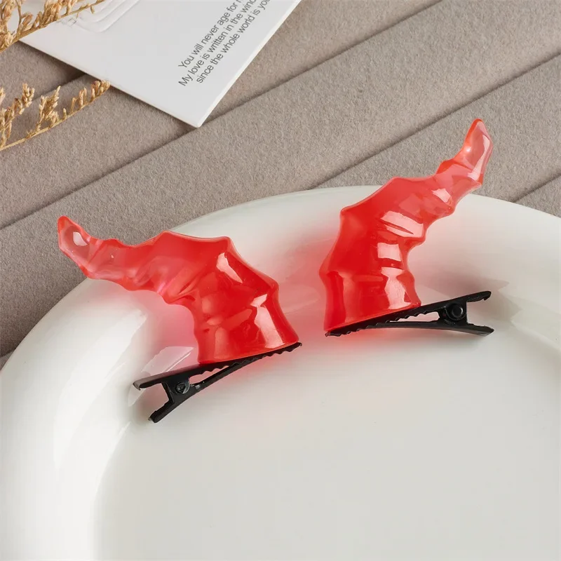 Halloween Devil Horns Hairpin Anime Cosplay Lolita Demon Headwear Resin Hair Clip Halloween Hair Accessories Gift