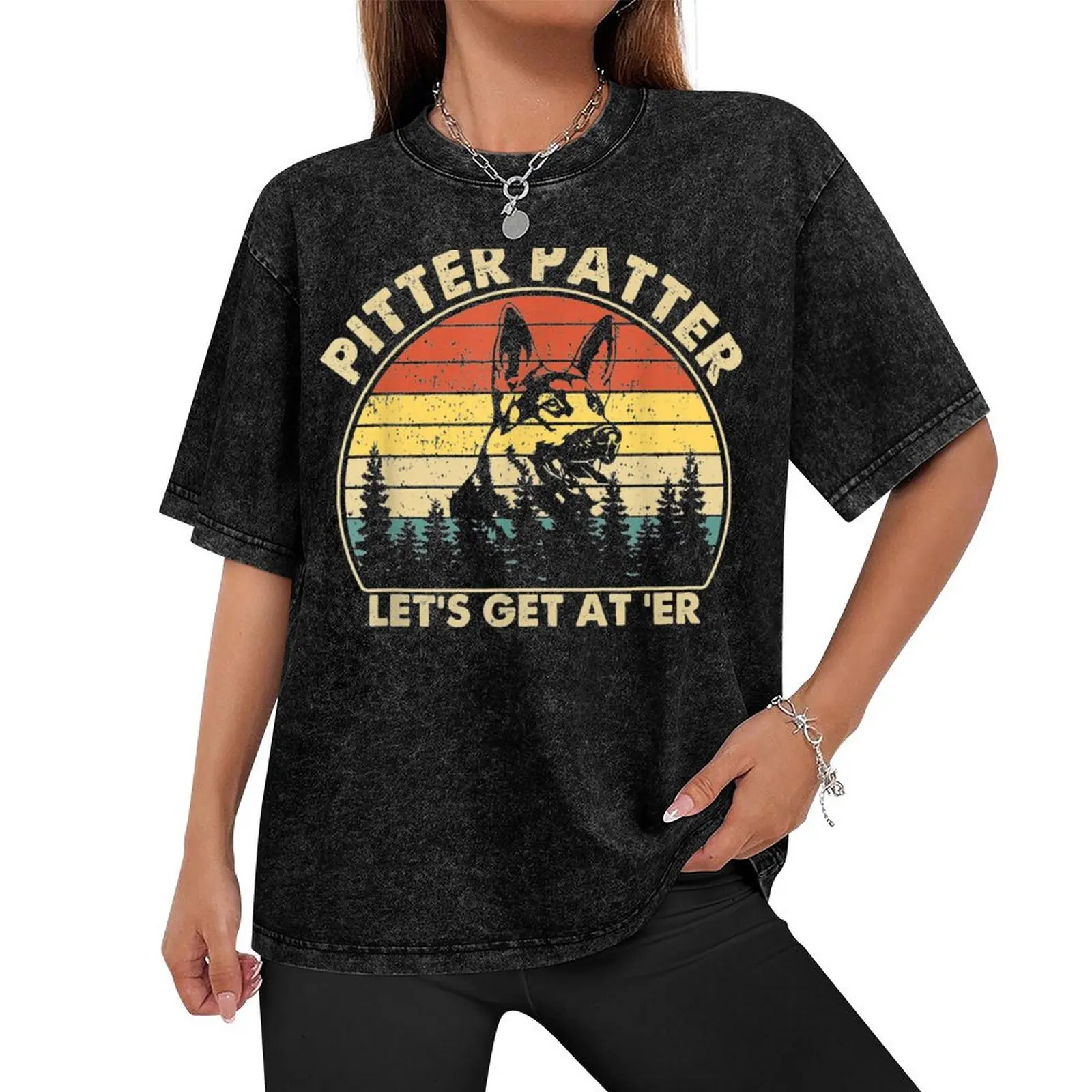 Pitter Patter German Shepherd Dog Funny Vintage Retro T-Shirt basketball graphic tees Man t-shirt T-shirts for men cotton