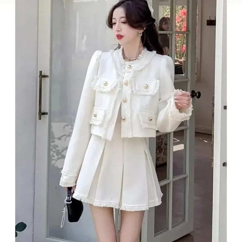 2022 Tweed donna nero Vintage Office Lady Blazer monopetto donna Casual Slim Blazer corto cappotti giacca di Tweed top neri