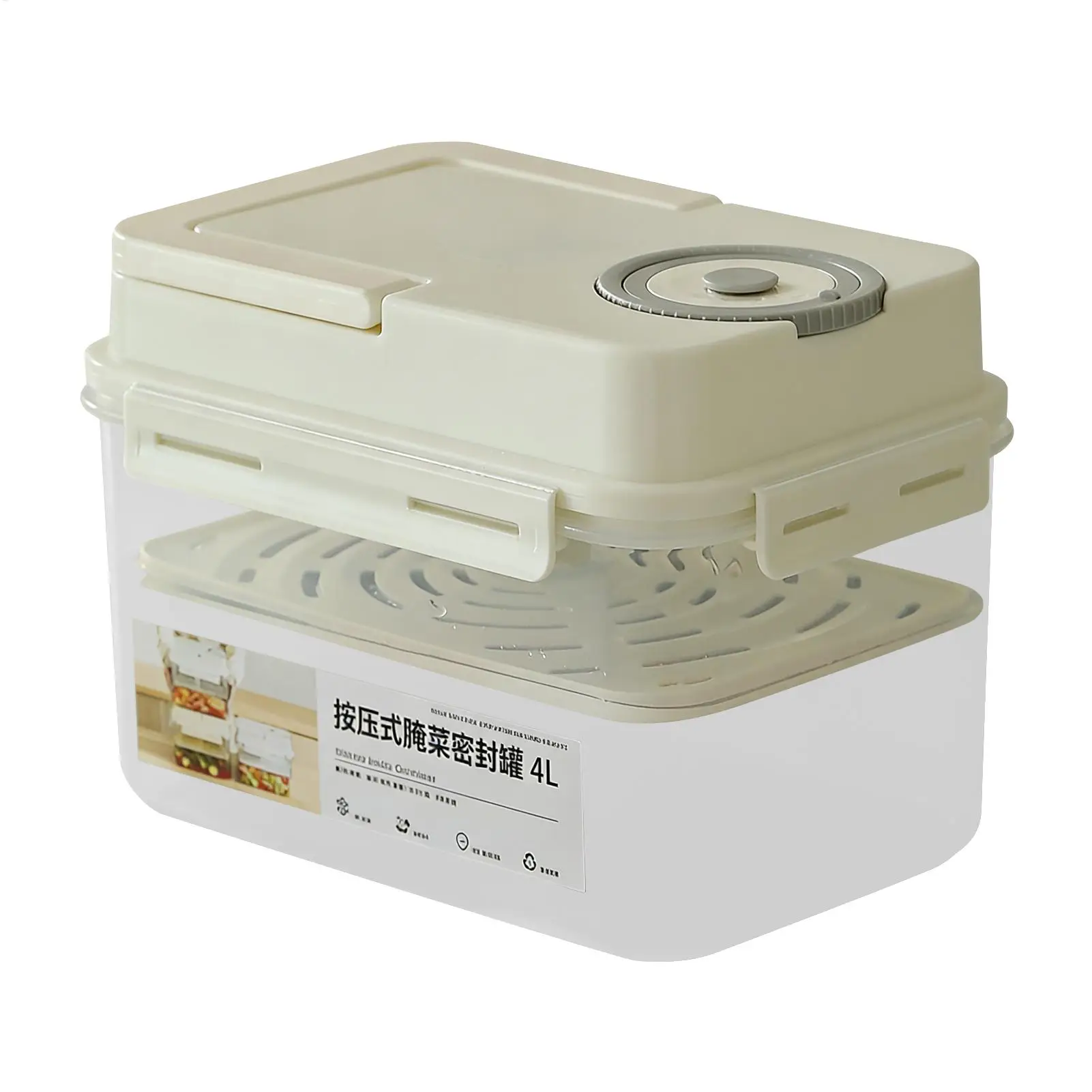 Kimchi Pickle Container 4L Press-Type Airtight Fermentation Jar Korean Style Pickling Storage Box for Refrigerator Home Kitchen