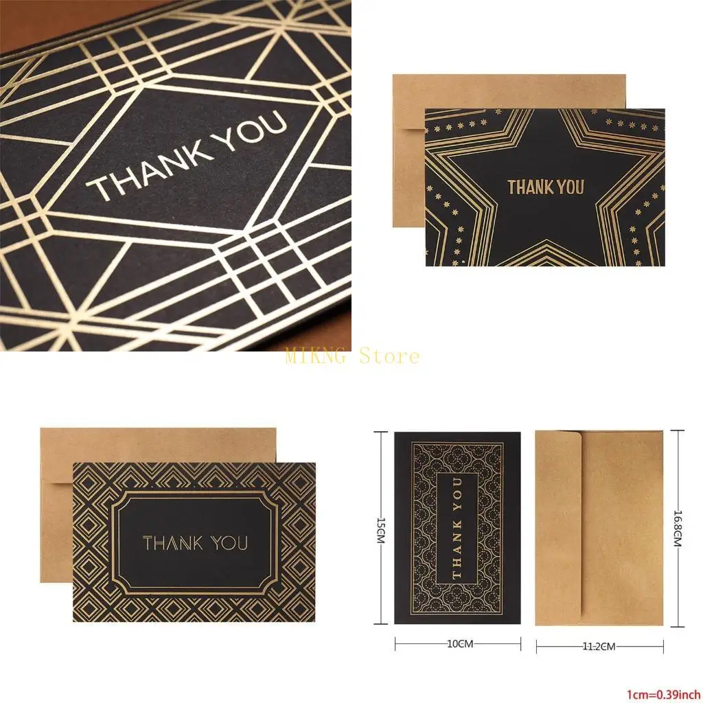 10pcs Thank You Cards with Envelopes Geometric Bronzing Folding Greeting Card best sale