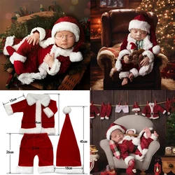 Christmas Photography Clothing Soft Pulsh Fur Ball Hat and Santa Claus Costumes Studio Party Decor Newborn Photoshoot Outfits