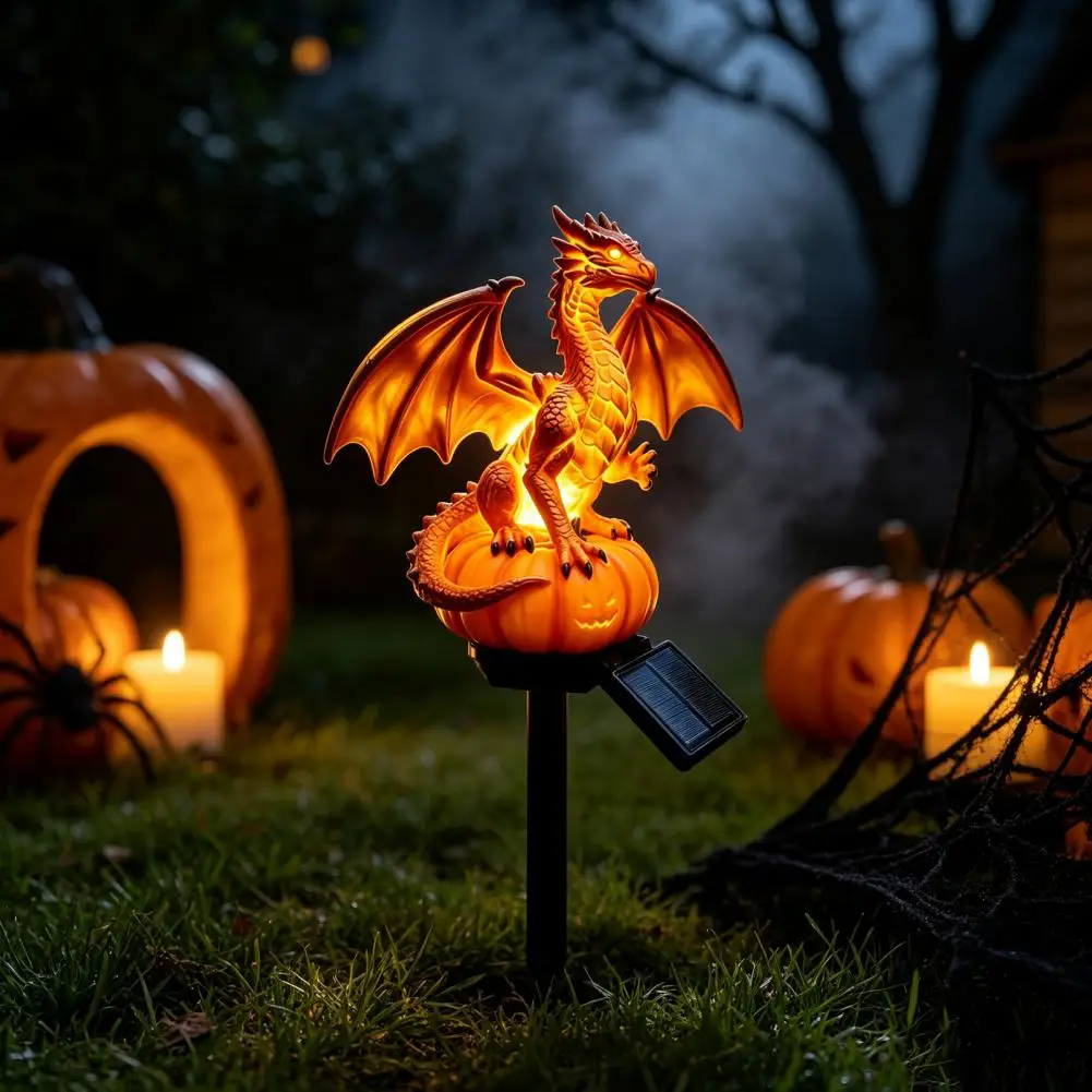 Halloween Dragon Night Light Decorative Light for Bedroom Dragon Solar Garden Light Pumpkin Statue Fantasy Ornament Outdoor