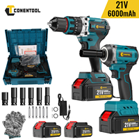 21V Cordless Drill 120 Nm + Impact Wrench 520 Nm Set Brushless For Makita 6.0Ah 2*Batteries with 6*Socket(14/17/18/19/21/22mm)
