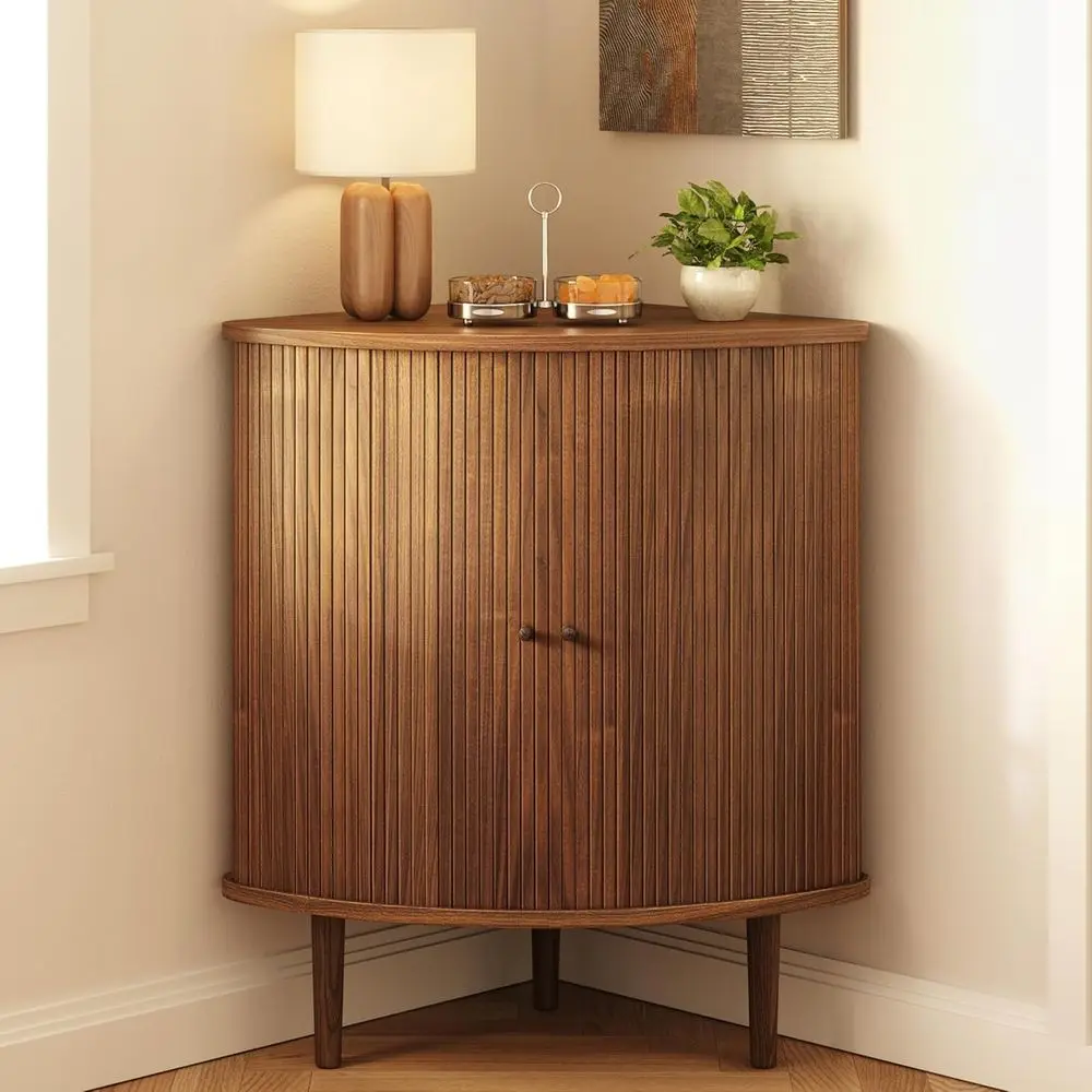 

30 Walnut Sliding Door Bar Cabinet - Storage, Adjustable Shelves for Kitchen, Coffee Station, Liquor & Wine Bar, Dining Room, Of