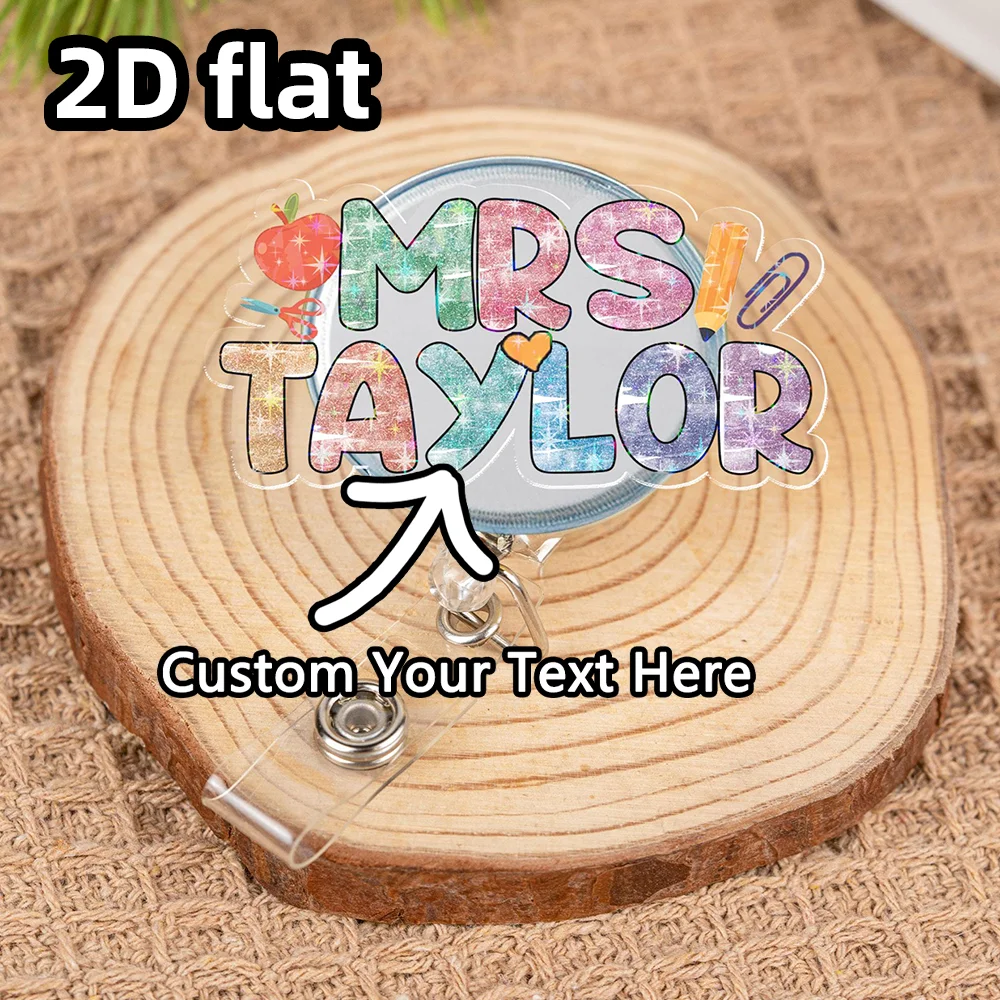 Personalized Teacher Badge Hanger Set - Custom Name Badge Holder - Apple Theme Teacher Gift - School Educator Accessories