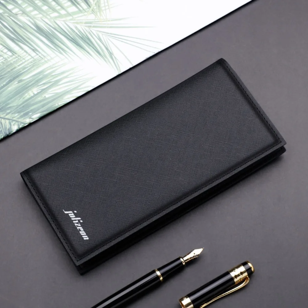 Minimalist PU Leather Men's Wallet Black White High Capacity Multiple Pockets Long Style ID Card Holder Men Women