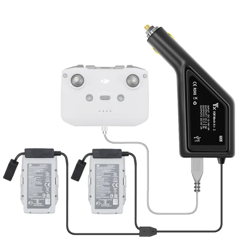 YX Car Charger for DJI Air 2S/Mavic Air 2 Charging Hub for Two Batteries & Remote Control DJI Mavic Air 2 Drone Accessories view 3
