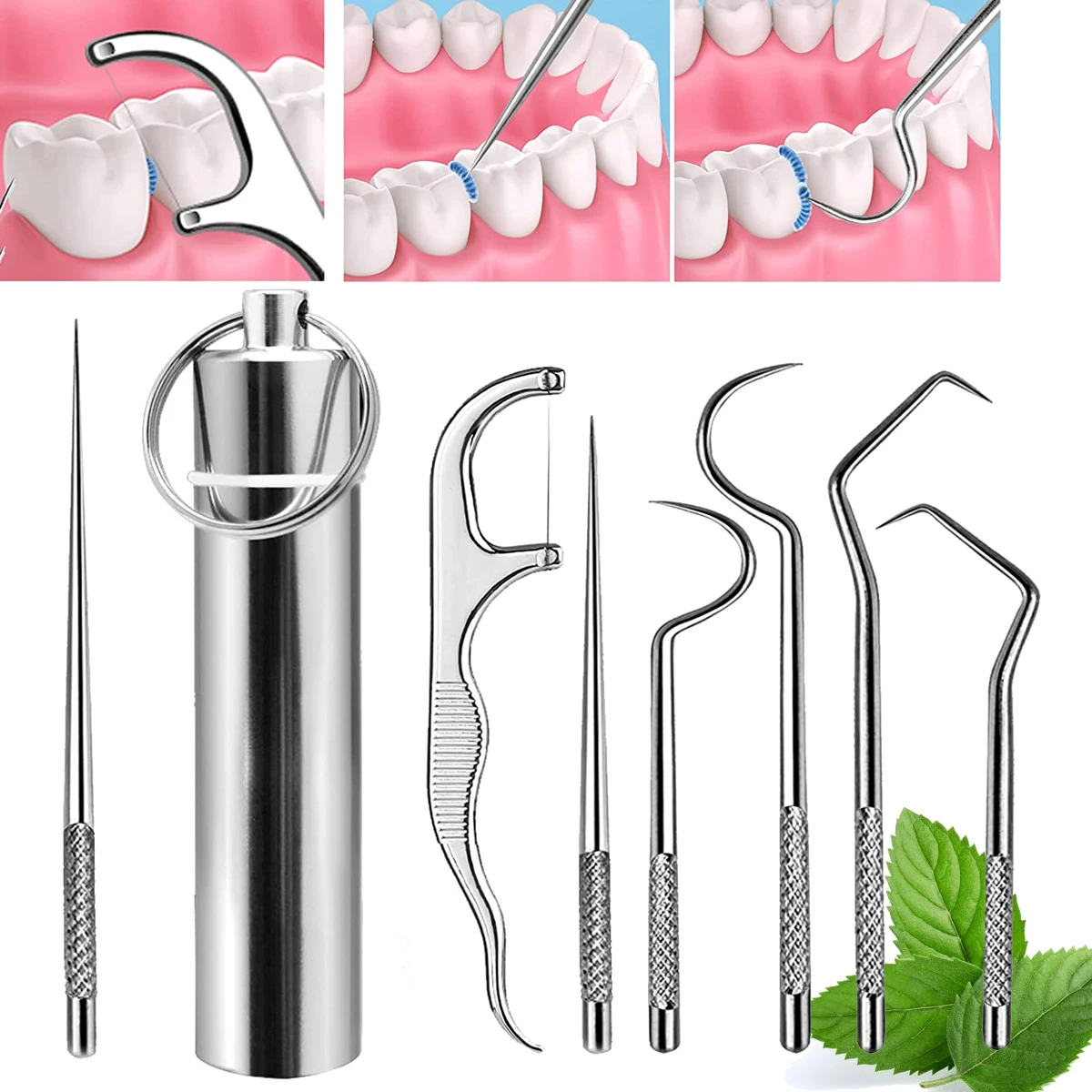 1Box Toothpick Set Tooth Flossing Reusable Aluminium Alloy Toothpicks Portable Toothpick Floss Teeth Cleaner Reuse Oral Care