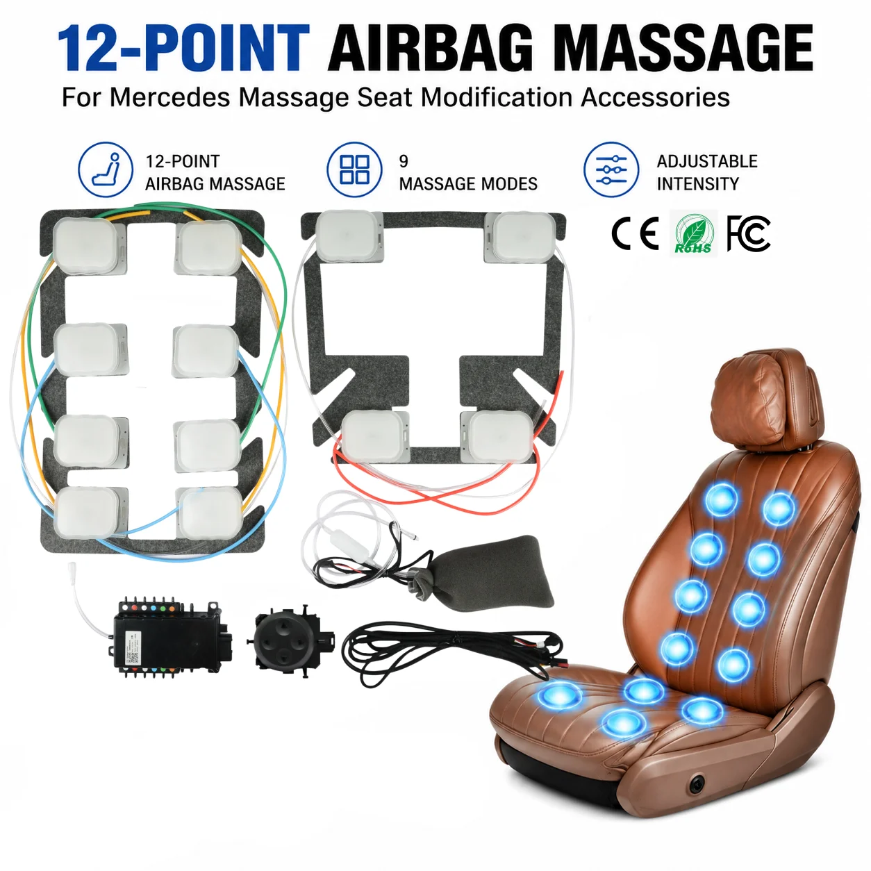 For Mercedes Benz Massage Seat Retrofit Car Seat Massage Kit 12 Point Airbag Massage System 9 Modes Interior Upgrade Accessories
