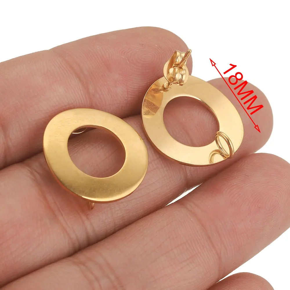 10pcs Lot Stainless Steel Gold Earrings Circle Hooks Posts Earrings Base  Back for DIY Jewelry Making Supplies Wholesale Bulk
