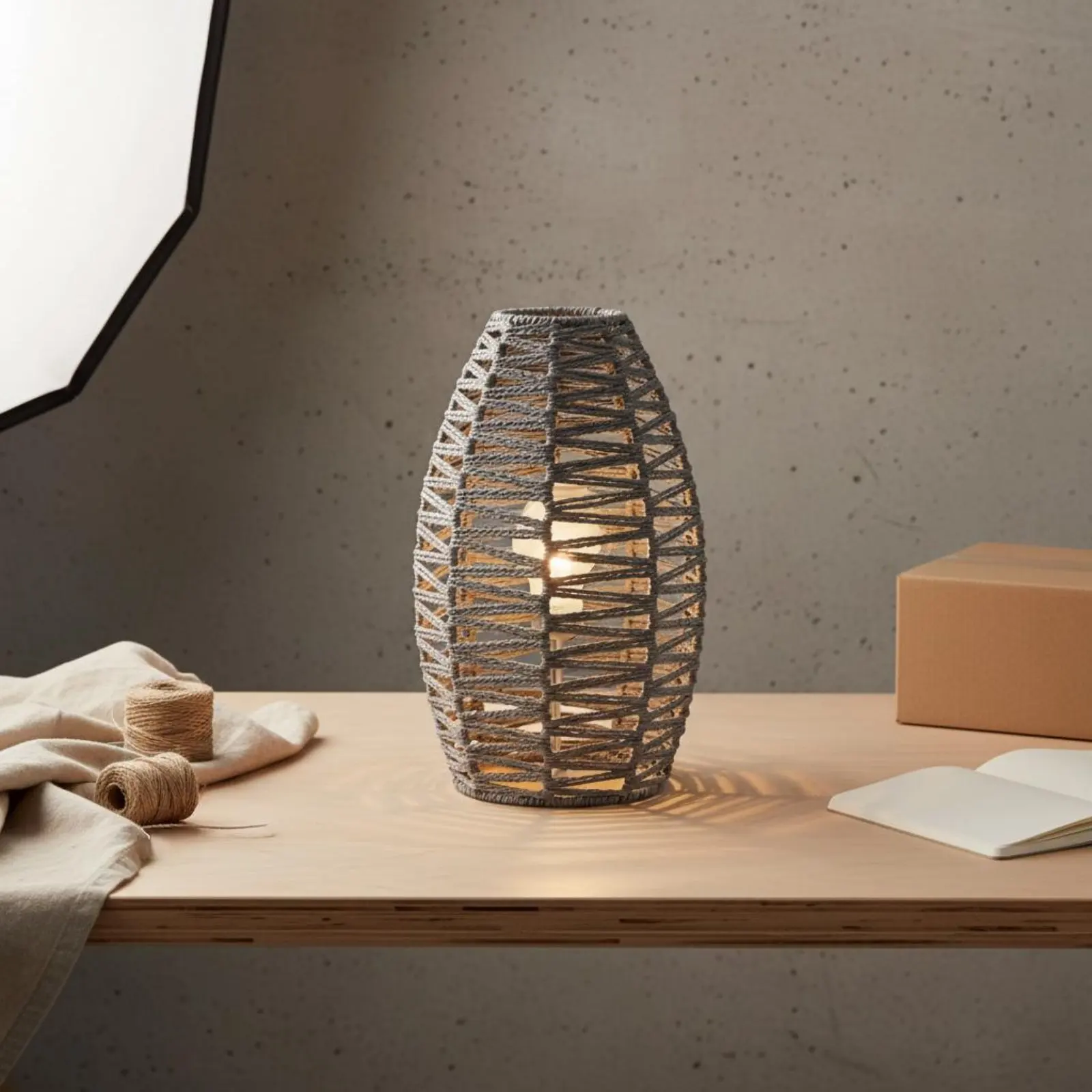 Paper Rope Lamp Cover Handwoven Design Paper Rope Lamp Shade Rattan Design Lamp Shade Easy Installation Sturdy Metal Frame