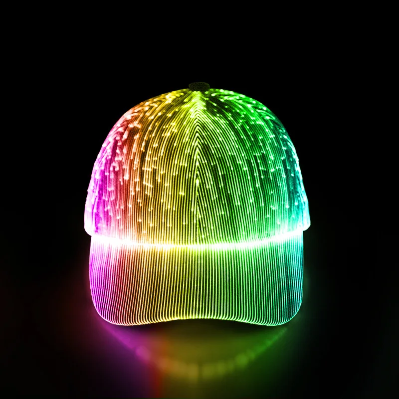 LED Neon Fiber Optic Hat Luminous Changing Color Baseball Cap Bar Props Hiphop Hat With Lights Costume