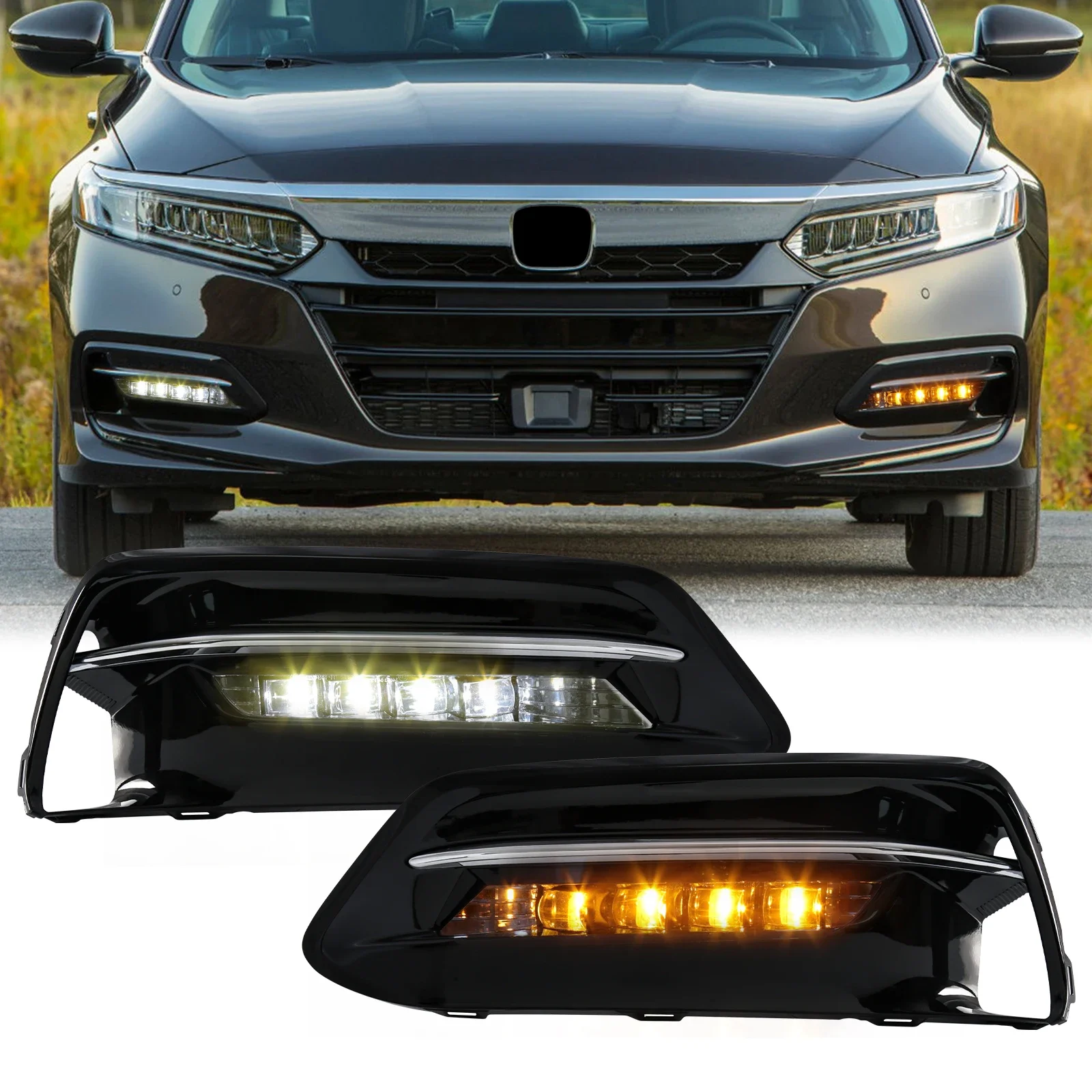 

LED Fog Lamp For Honda Accord 2018 2019 2020 DRL Daytime Running Light Dynamic Flowing Turn Signal Lamp 3 Colors Headlight