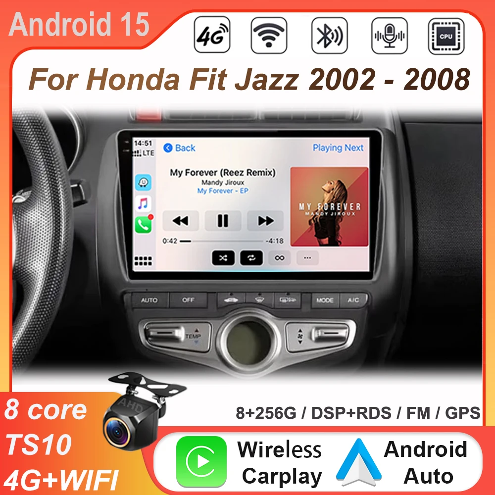 

Android 15 Auto Car Radio 9" For Honda Fit Jazz 2002 - 2008 Carplay Multimedia Video Player GPS Navigation No 2Din DVD Head Unit