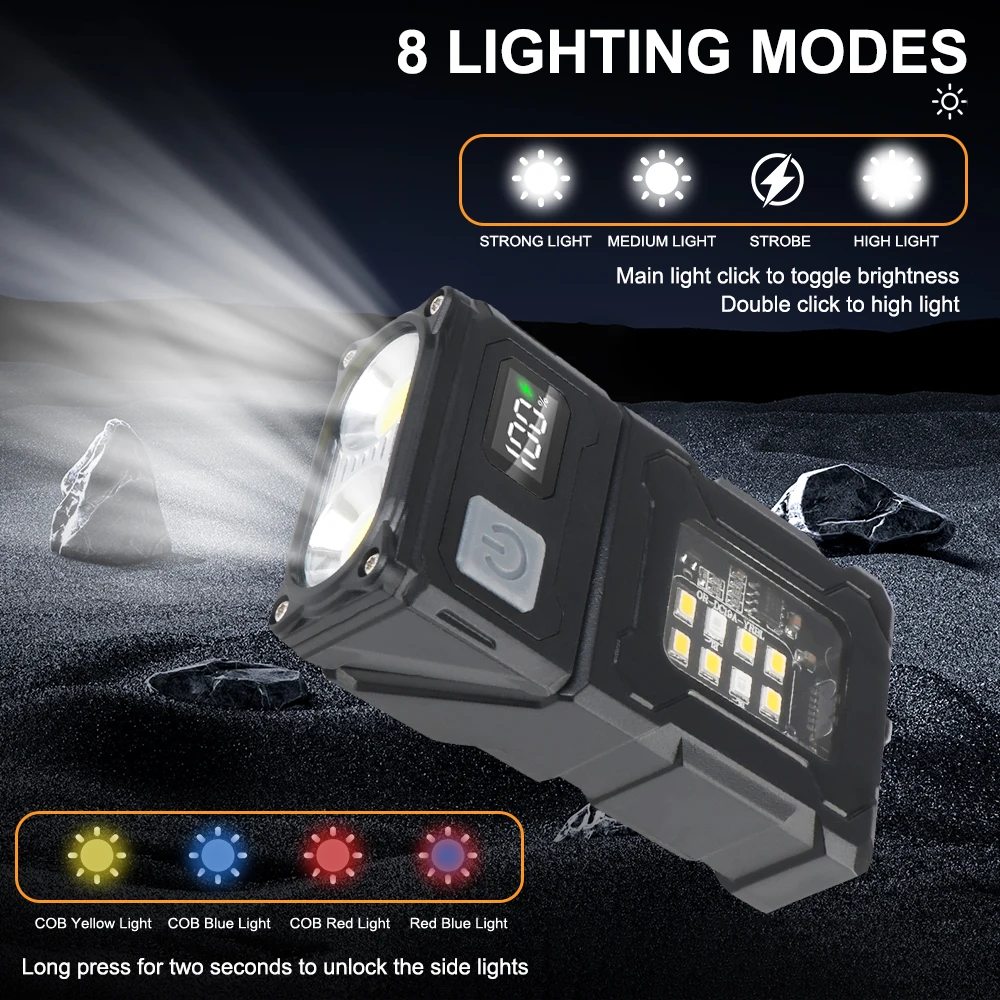 Portable Side Lamp Adjustable Angle Flashlight Hiking Camping Working Emergency Light Multifunctional USB Rechargeable