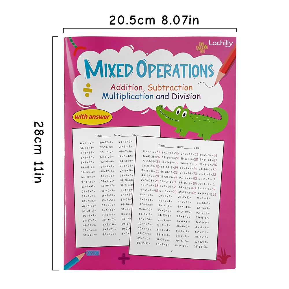 Subtraction, Addition, Multiplication & Division Mixed Operations Math Workbook for Kids Mathematical Calculation Test Books view 2