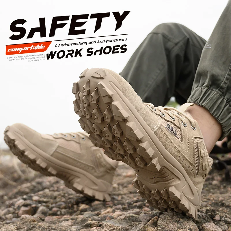 LEIANDUN Summer Steel Toe Safety Shoes Breathable Comfortable Anti Smashing Piercing Rubber Soles Men's Work Boots