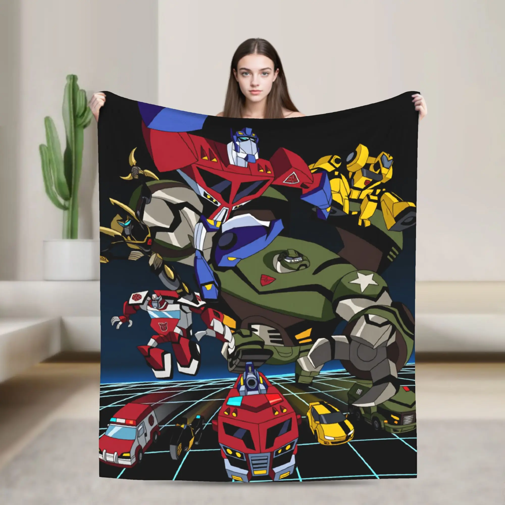 Cartoon T-Transformers Autobots Blanket Anime Decorative Flannel Bedding Throws For Living Room Warm Design Quality Bedspread