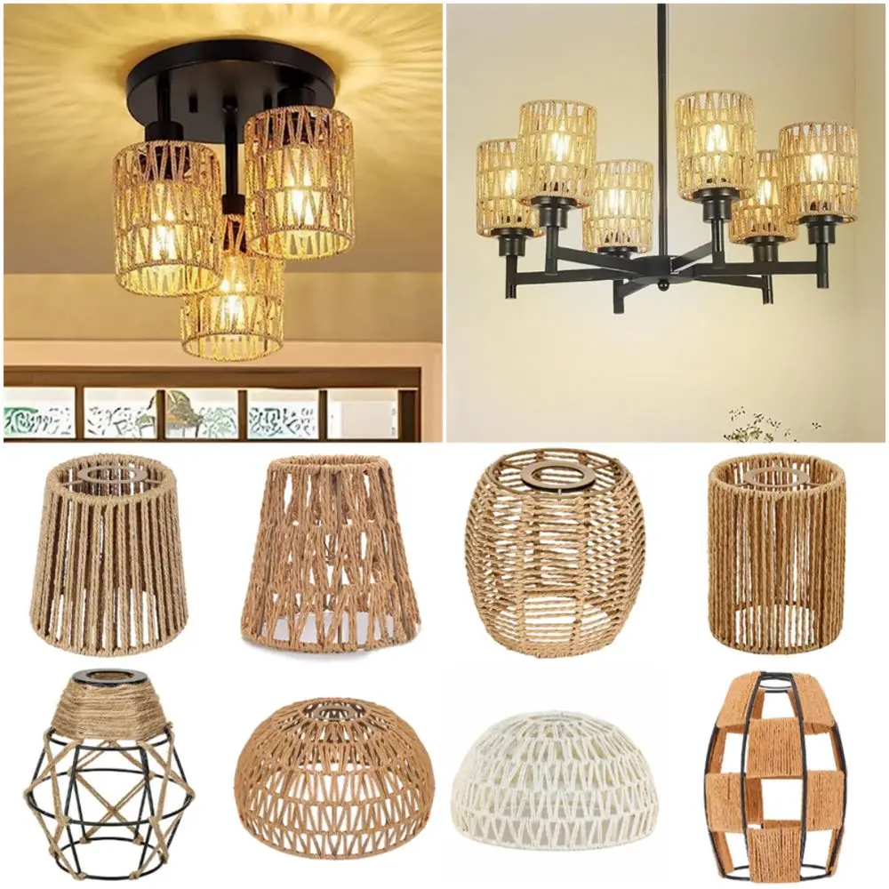 Weaving Design Woven Lampshade Vintage Style Light Fixture Cane Inspired Light Fixture Hanging Vintage Lampshade Living Room