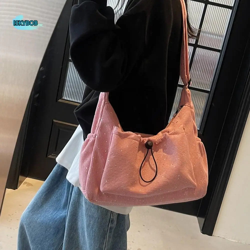 

Portable Soft Square Shoulder Bag Casual Korean Style Commuting Tote Bag Corduroy All-match Sports Crossbody Bag Girls