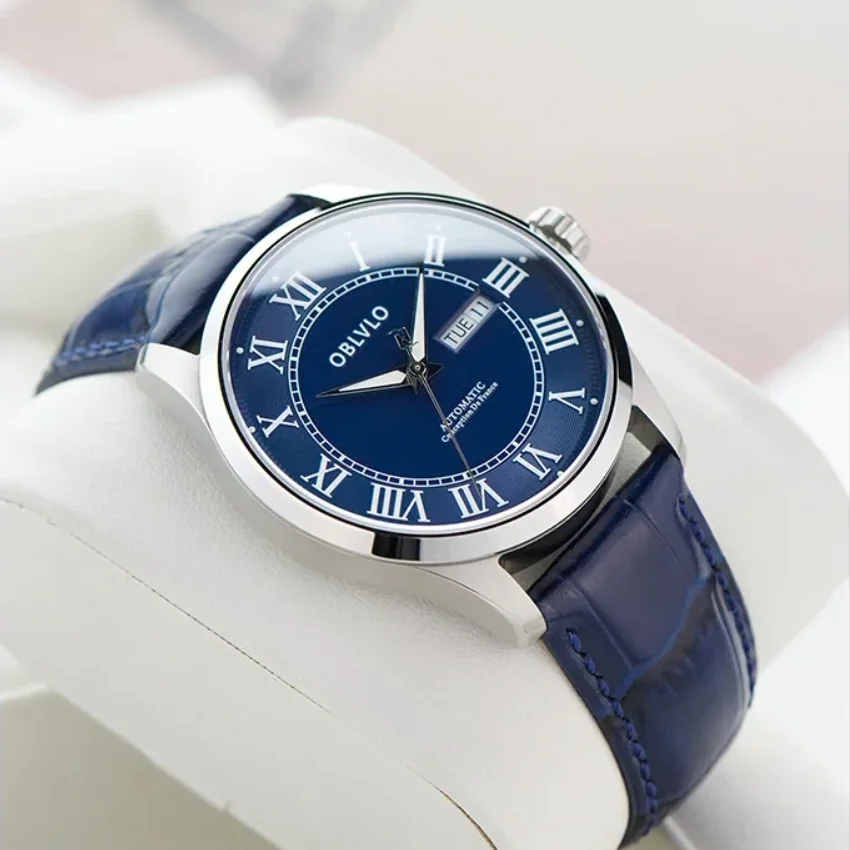 ساعة أوتوماتيكية للرجال من Oblvlo مقاس 41 ملم، ساعة يد ميكانيكية فاخرة، مرآة ياقوتية مضيئة، تقويم مزدوج، تاريخ الأسبوع #4