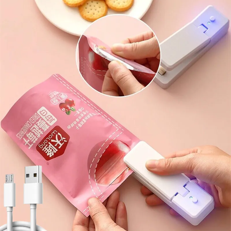 2 IN1 USB Chargable Mini Bag Sealer Heat Sealers With Cutter Knife Rechargeable Portable Sealer For Plastic Food Storage Kitchen