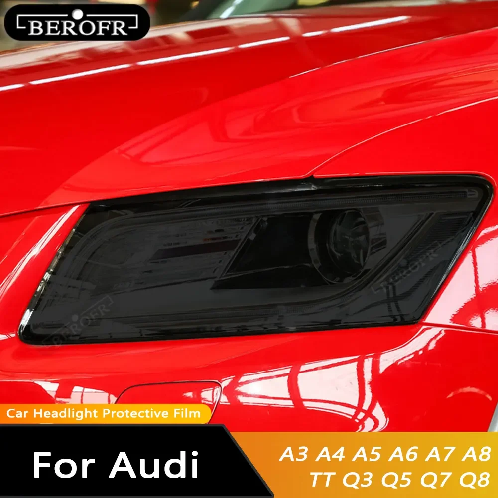 For Audi A3 8V S3 S4 B8 B9 A5 A6 S6 C8 A7 A8 RS4 TT TTS Q3 Q5 Q7 Q8 RSQ8 Smoked Black TPU Sticker Car Headlight Protective Film