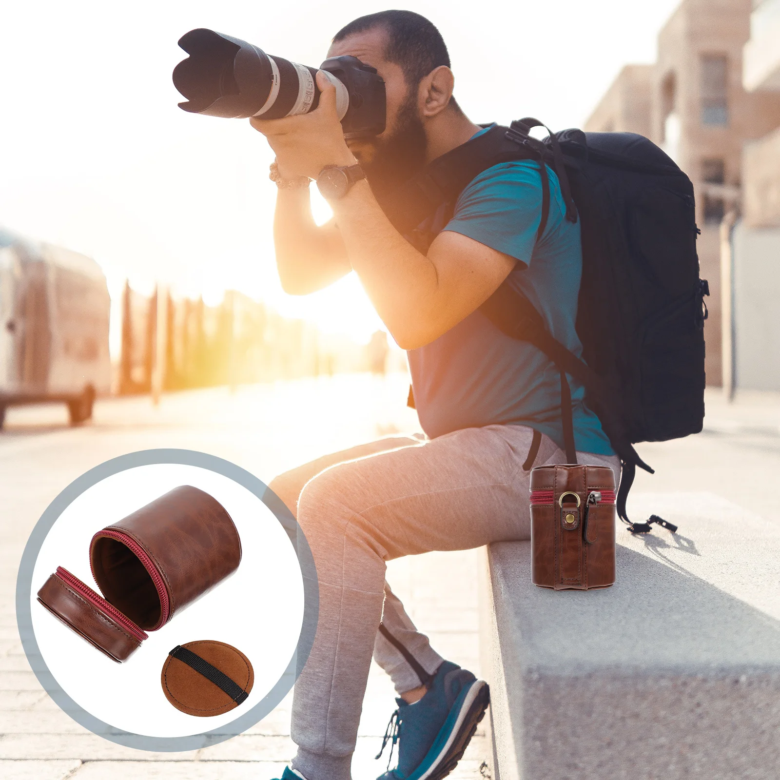 

Portable Lens Case Sturdy PU Construction Lightweight Travel-Friendly Camera Lens Pouch with Scratch Protection for Hobbies