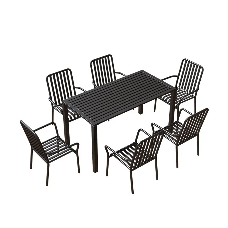 

Outdoor simple metal table and chair set courtyard garden terrace dining table and chair outdoor leisure back chair one table an