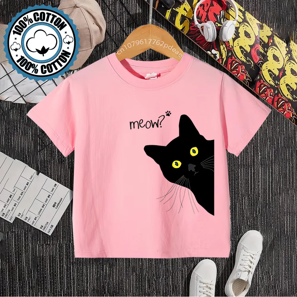 Summer children\'s cotton Black Cat T-shirt Boys girls casual short-sleeved youth casual blazer 100% cotton T-shirt