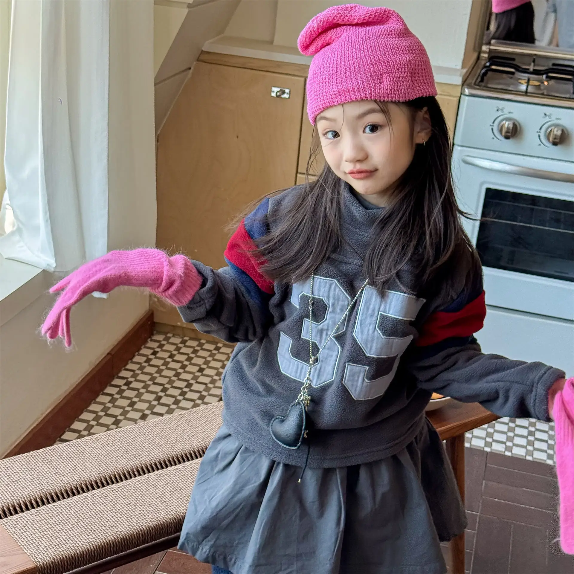 

2025 Winter New Children Fleece Sweatshirt Digit Print Girls Casual Pullover Plus Velvet Thick Boys Warm Tops Kids Clothes