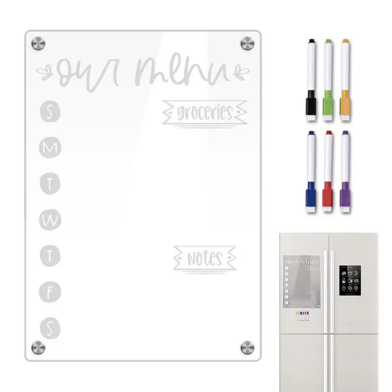 Weekly Magnetic Calendar For Fridge Clear Weekly Acrylic Dry Erase Board With 6 Markers Reusable Grocery List Pads Meal Planner