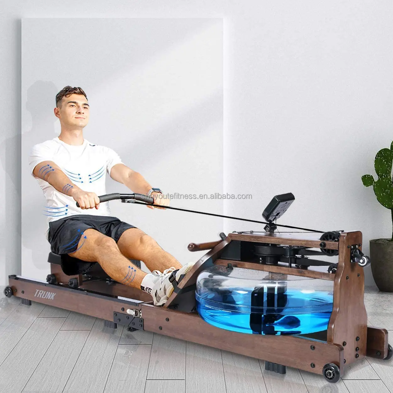 Home Fitness Machine Folding Wood Rowing Machine Water Rowing Machine