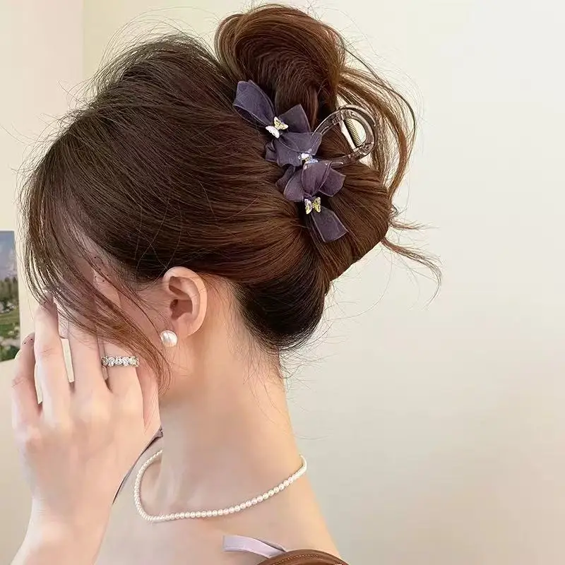 قطعة واحدة من مخلب شعر القوس الكوري الخيالي للغاية، مشبك رائع على شكل فراشة من حجر الراين، مشبك شعر على شكل لفائف مزاجية #3