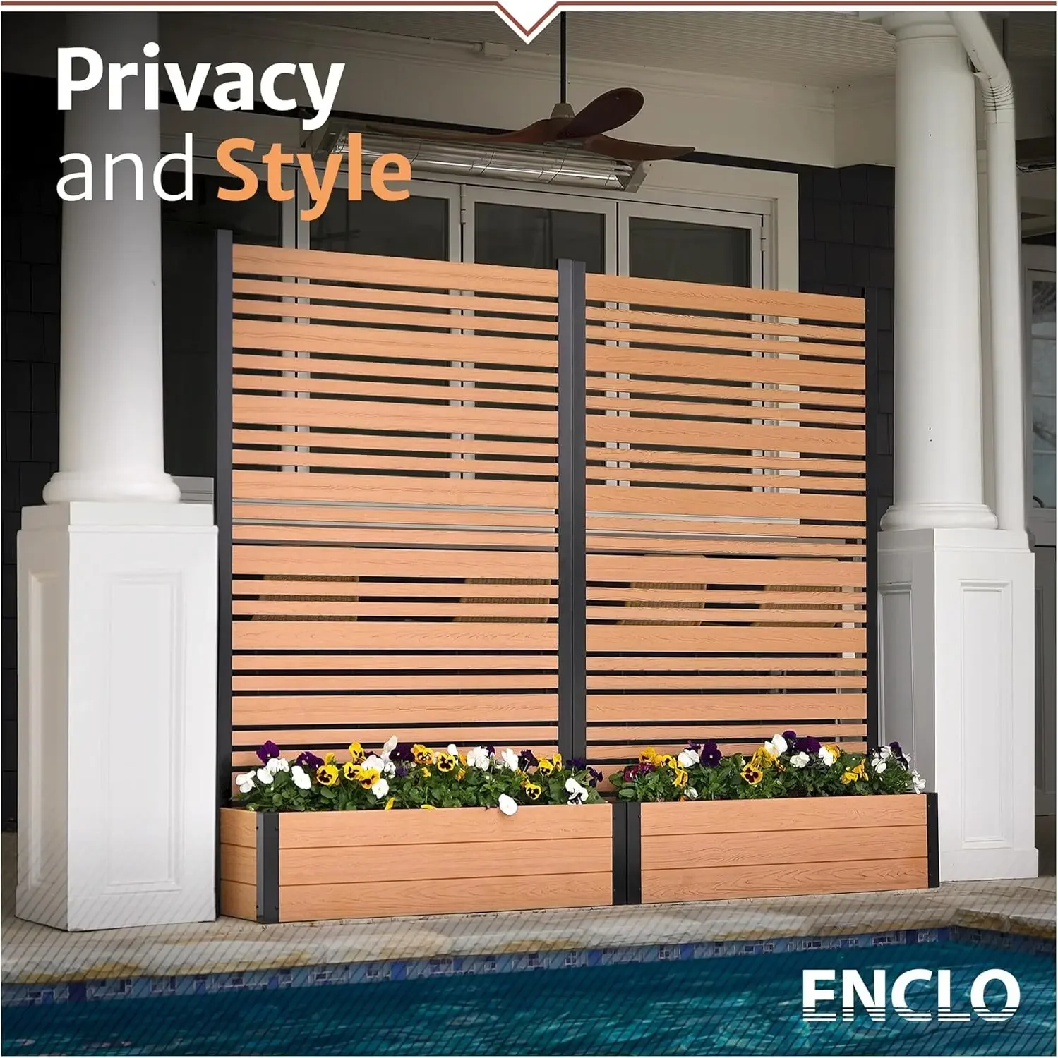 

6Ft H 3.8Ft W X 1Ft L (1 W/Planter) Freestanding Enclo Florence Cedar Color Patio Screen With Planter Box, Planters For Patio,