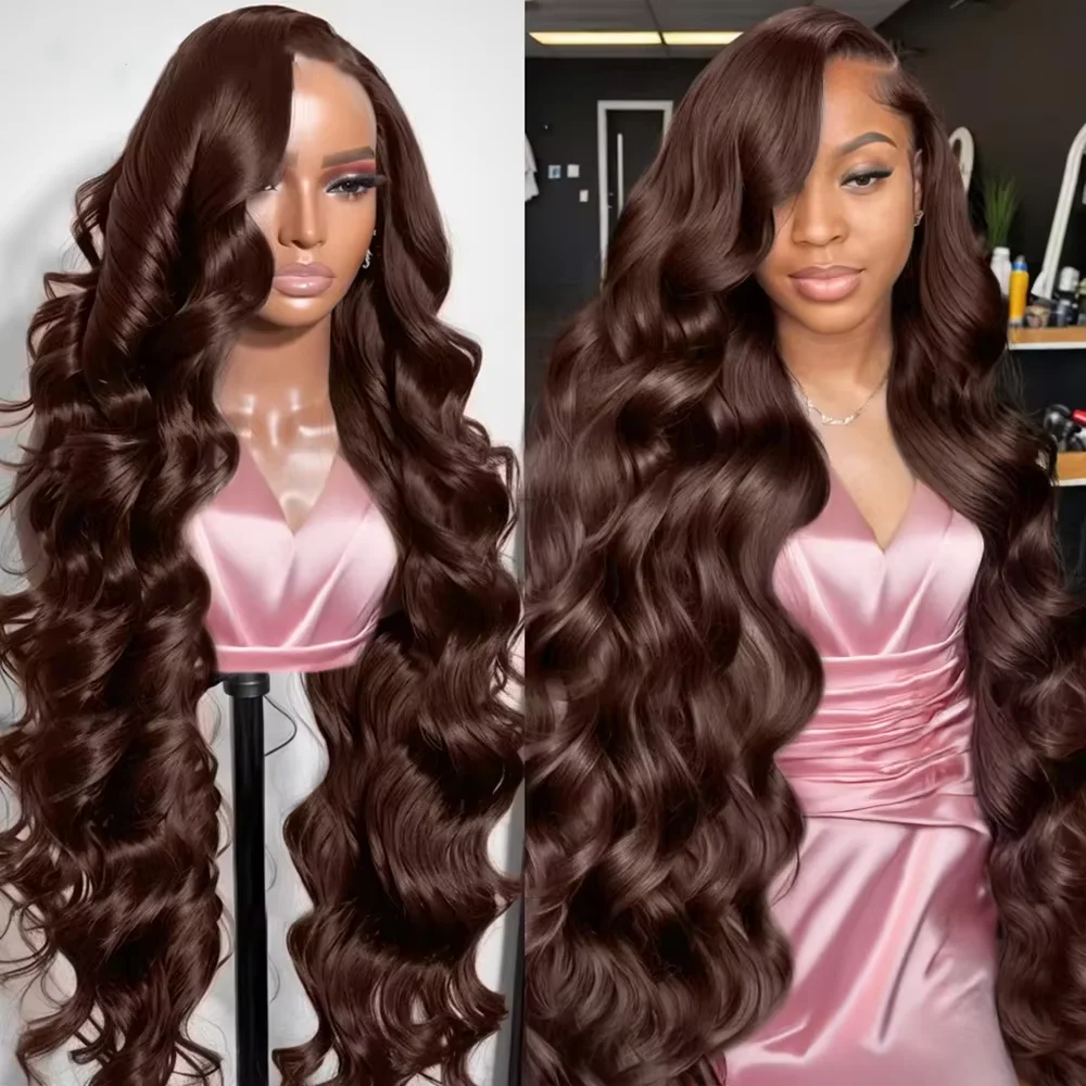 

Body Wave 220 Density #4 Chocolate Brown 13x4 HD Lace Full Frontal Wig 13x6 lace Front Colored 40 Inch Human Hair Wigs For Women