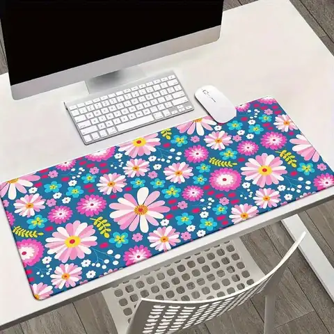 XXL Gaming Desk Mat Compatible With PC/Laptop - Non-Slip Rubber Base & HD Floral Print Mouse Pad - Washable Durable Computer Desk Mat For Office, Home, Gaming
