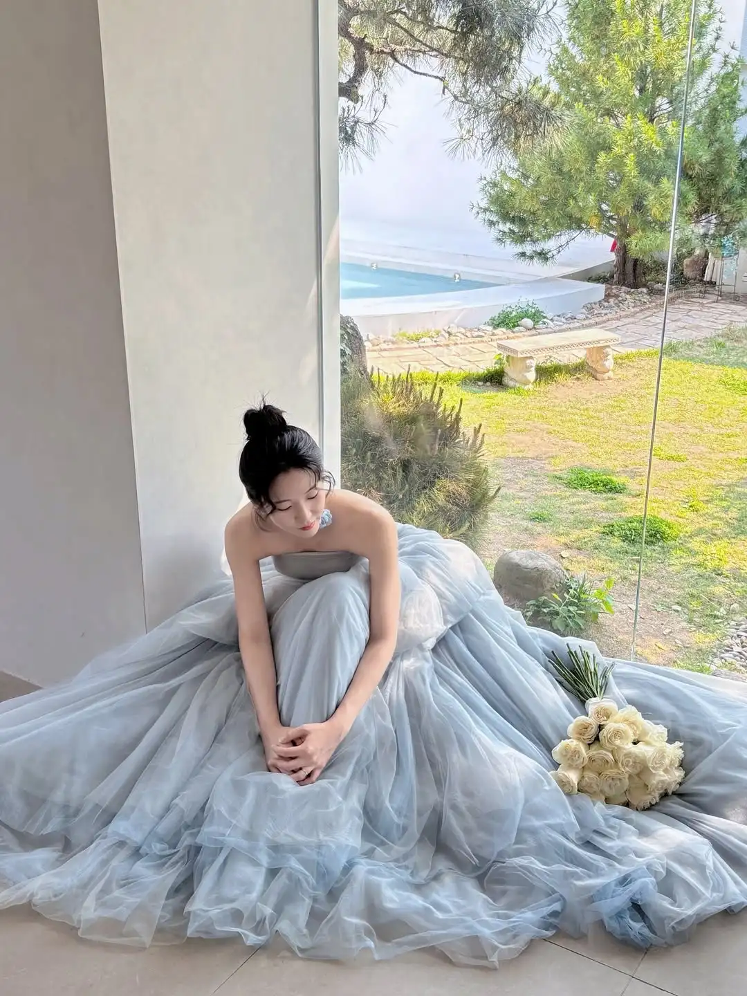 Sondr Fairy Blue Brautkleider Koreanische A-Linie Flauschiges Brautkleid Korsett Empfangskleider Hochzeit Snap Kleider Partykleid