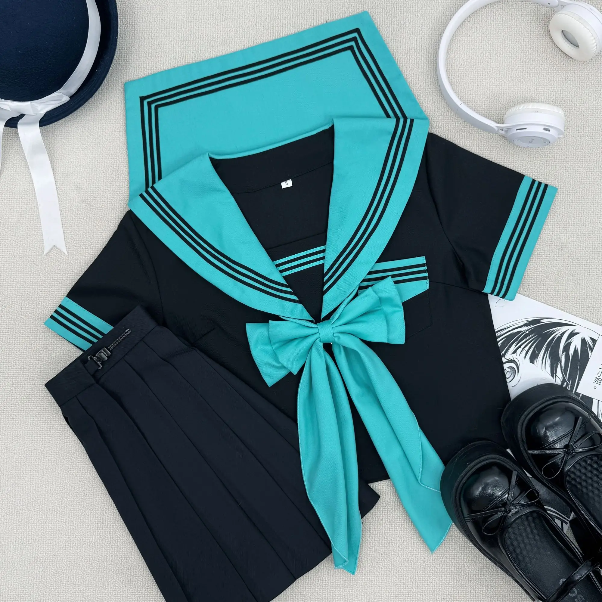 Two-tone Short-sleeved Basic JK Uniform Set, Sailor Style, Women's, Schoolgirl Style, Short Skirt, Role-playing, Sizes S-5XL
