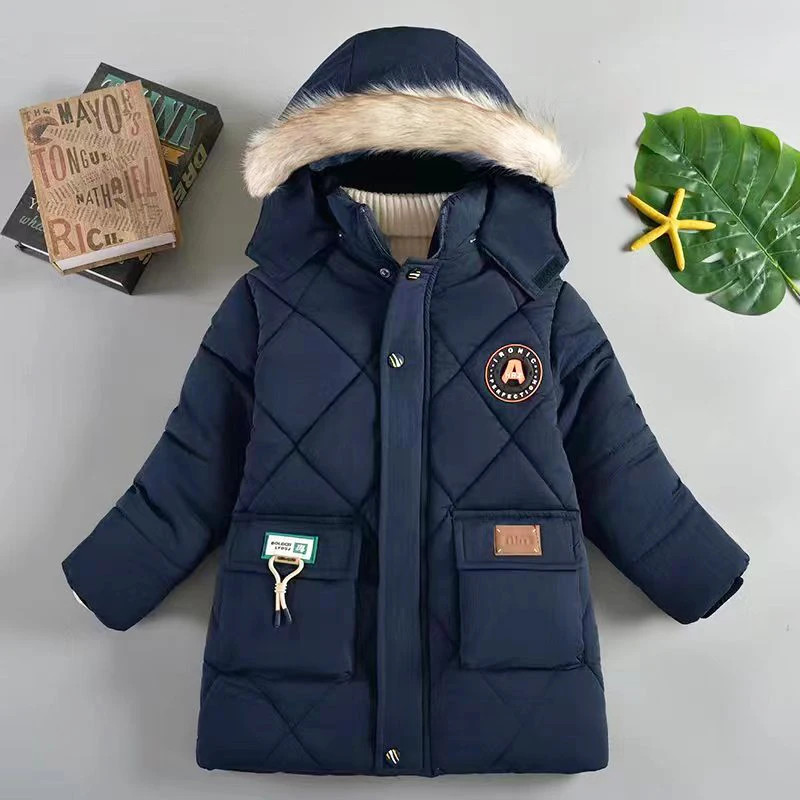 

Зимнее термохлопковое пальто для мальчиков от 4 до 10 лет, детская модная стеганая плюшевая куртка с капюшоном и буквами, парка, ветрозащитная верхняя одежда для спорта на открытом воздухе