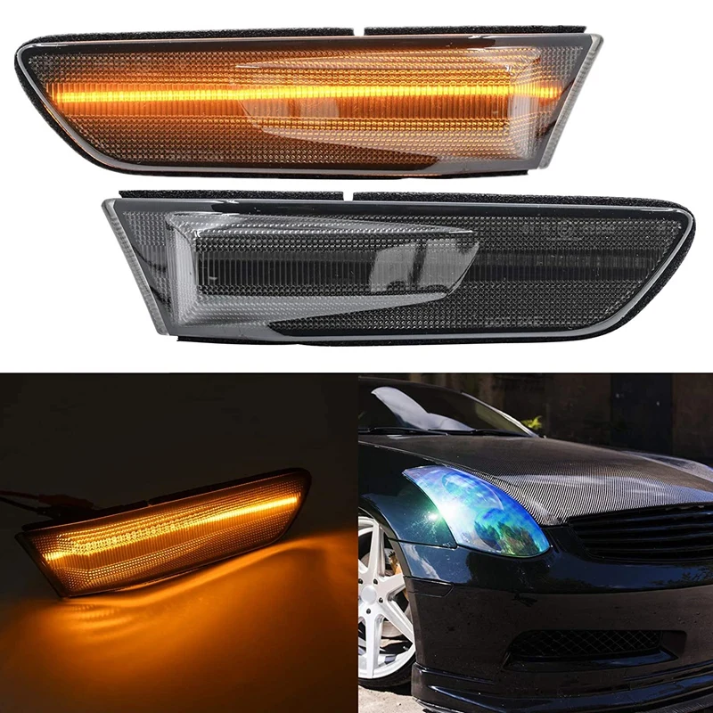 Car LED Front Fender Side Marker Light Turn Signal Light For Infiniti G35 Coupe Skyline V35 2003-2007, Smoke Lens