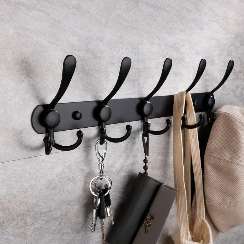 Black Door Hook Stainless Steel White Kitchen Lavatory Bathroom Bedroom Key Coat Clothes Towel Hanging Storage 5 Row Wall Hookss