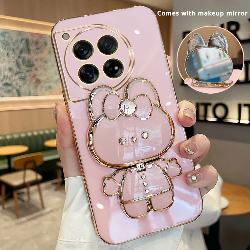メッキウサギ電話ケース OnePlus 9 プロ 9 R T 8T 10 11 R プロ 12 OnePlus ACE プロ 2V 3V 高級化粧鏡ホルダー電話ケース