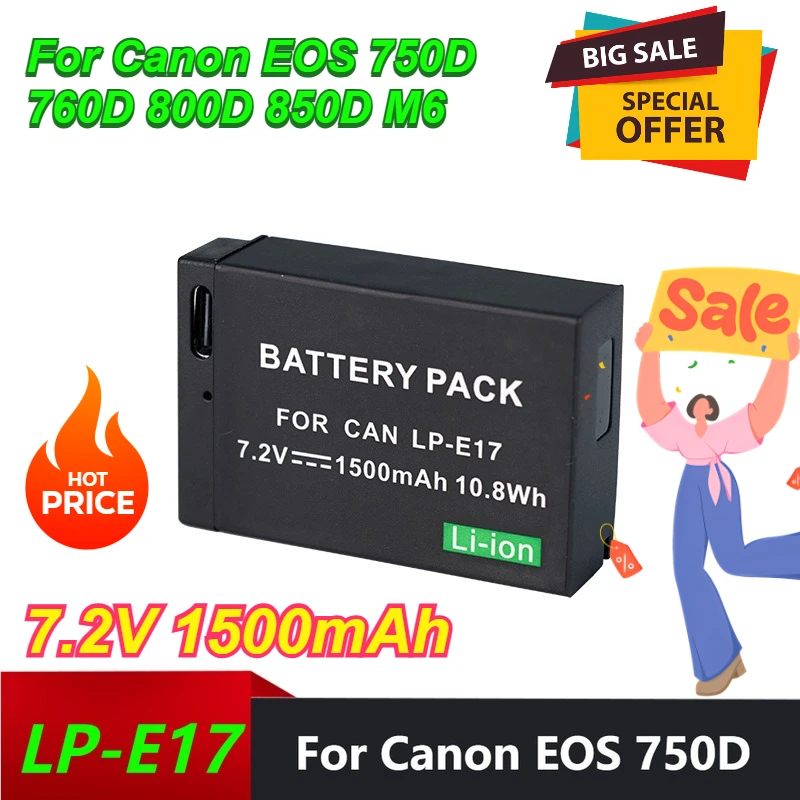 

New 7.2V 1500mAh Digital Batteries LP-E17 Battery Is Suitable for Canon Cameras EOS 750D 760D 800D 850D M6 Battery