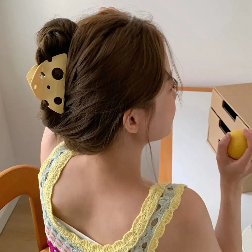 Cute Acetic Acid Cheese Acetate Hair Claw Y2k Hollow Hair Clip Headdress Yellow Shark Clip Party