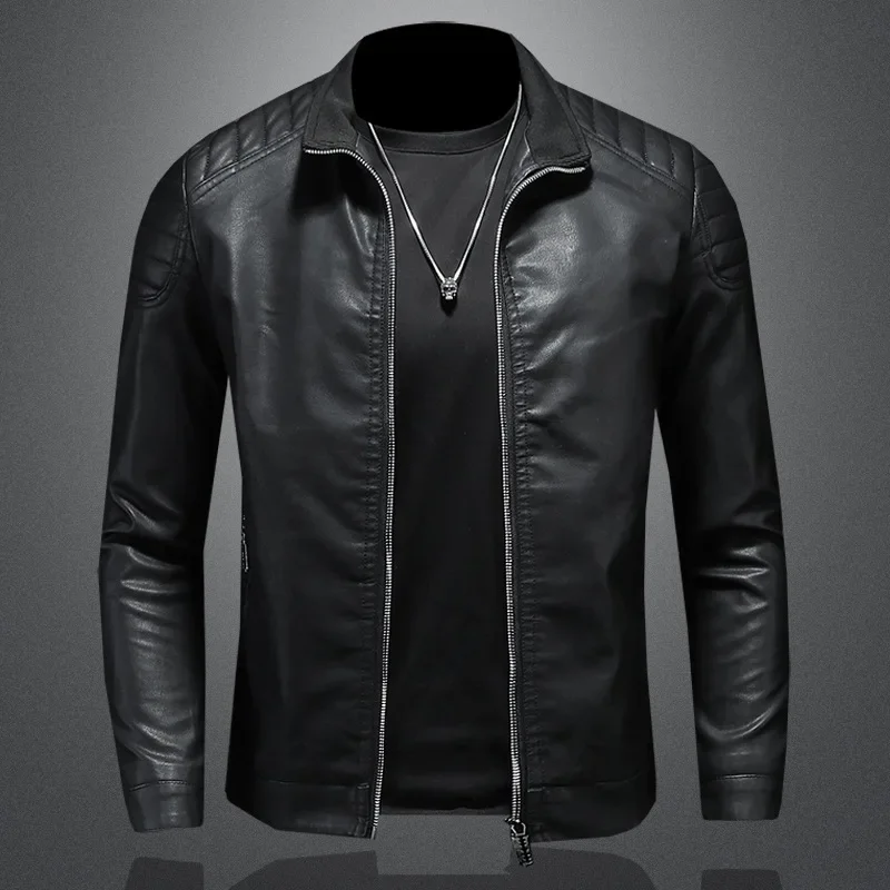 Stand Collar Leather Jacket Men\'s Fashion Jacket 2024New Casual Men\'s Leather Jacket Slim Korean Version Handsome Men\'s Clothing