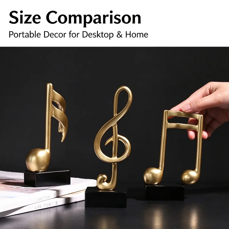 Nordic Music Note Resin Figurines 3 Piece Set Modern Home Decor for Living Room TV Cabinet Shelf Porch Display