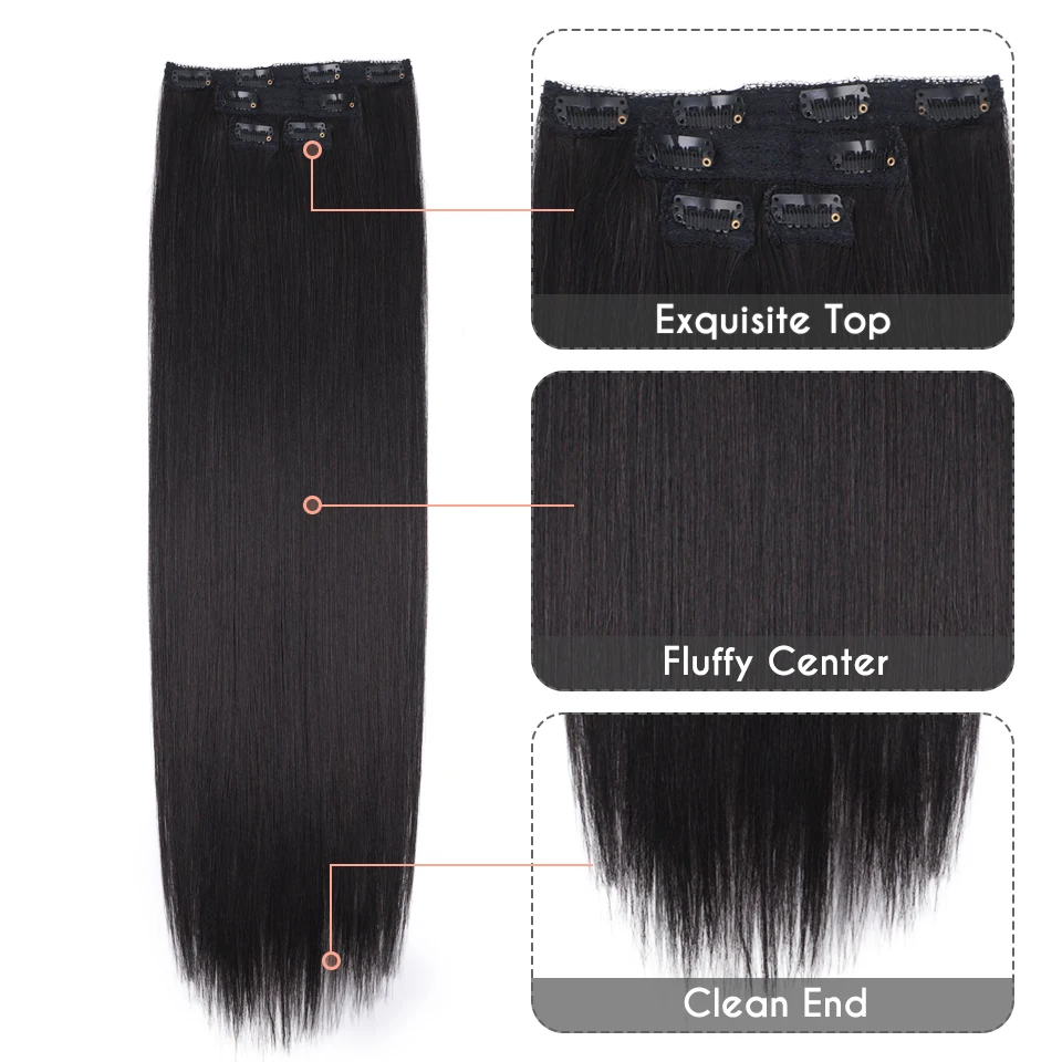 FASHION IDOL 8 Clips In Hair Extensions Long Straight Hairstyle Blonde 60CM Natural Synthetic Hair Daily Use Hairpiece For Women